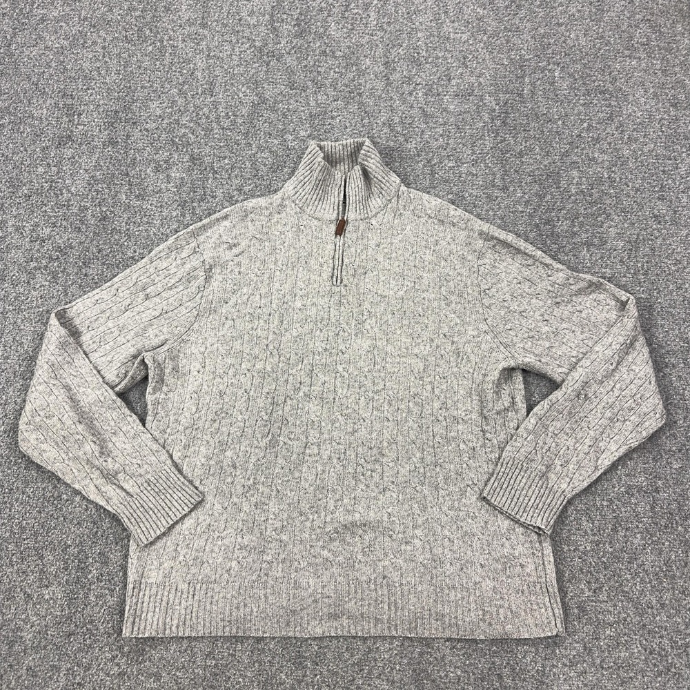 J CREW Sweater Mens XL Gray 1/4 Zip Mock Neck Wool Blend Cable Knit Pullover